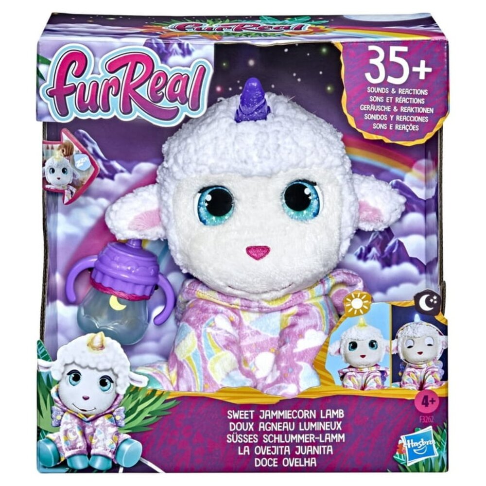 furReal Sweet Jammiecorn Lamb Interactive Plush Toy, Light-Up Toy Wth 30+ Sounds